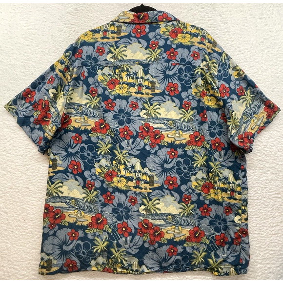 Disney Parks Authentic Shirt Mens Large Tiki Hawaiian Mickey Pluto Surf Floral - Picture 2 of 11